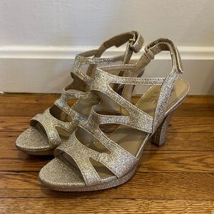 Naturalizer Glittery Gold Strappy Heels Sandals